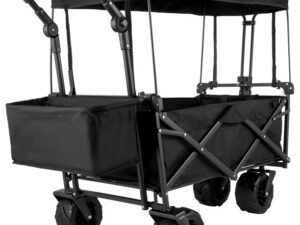 VEVOR Collapsible Wagon Cart Black, Foldable Wagon Cart Removable Canopy 602D Oxford Cloth, Collapsible Wagon Oversized Wheels, Portable Folding Wagon Adjustable Handles, Beach, Garden, Sports