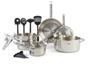 T-fal Cook & Strain Stainless Steel Cookware Set, 14 piece Set