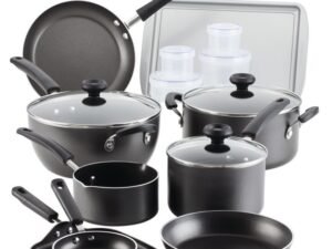 Farberware 20 pc Easy Clean Aluminum Nonstick Cookware Pots and Pans Set, Gray