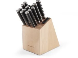 Kitchenaid Gourmet 14-piece Forged Tripe-Rivet Knife Block Set with Built-In Sharpener, Natural