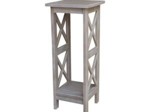 Solid Wood X-sided Plant Stand in Washed Gray Taupe
