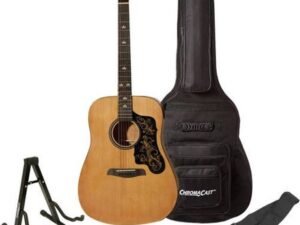 Sawtooth Acoustic Guitar with Padded Case, Tuner, Stand, Strap, Picks, and Free Music Lessons - Dreadnought Folk Guitar