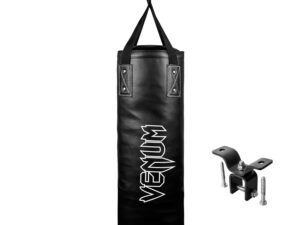 Venum Classic Boxing Punching Bag - 70 lbs - Black/White - Heavy Bag Kit