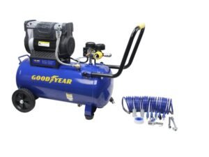GOODYEAR. 8 Gallon Quiet. Oil-Free Air Compressor. Portable 20 Piece Accessory Kit Included!