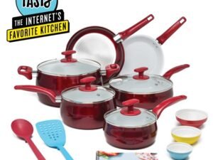 Tasty Ceramic Titanium-Reinforced Cookware Set, Red, 16 Piece
