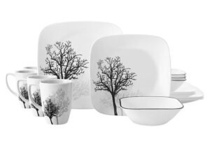 Corelle Square 16-Piece Dinnerware Set, Timber Shadows, Service for 4