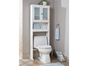 White Bathroom Space Saver with Cabinet and Open Shelf, Better Homes & Gardens Harborough