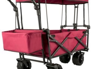 VEVOR Collapsible Wagon Cart Red, Foldable Wagon Cart Removable Canopy 601D Oxford Cloth, Collapsible Wagon Oversized Wheels, Portable Folding Wagon Adjustable Handles, Beach, Garden, Sports