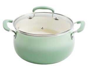 The Pioneer Woman Classic Belly 10 Piece Ceramic Non-stick and Cast Iron Cookware Set, Mint