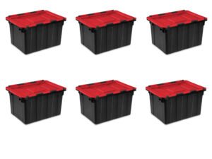 Sterilite 12 Gal. Hinged Lid Industrial Tote Black Set of 6