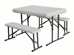 Stansport Folding Table With Bench Seats - White - 44" x 26" x 28"