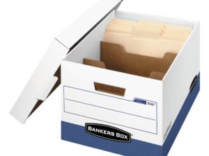 Bankers Box R-KIVE Heavy-Duty Storage Boxes with Dividers, Letter/Legal Files, 12.75" x 16.5" x 10.38", White/Blue, 12/Carton -FEL0083601