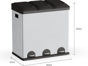 Step N' Sort 16-Gallon 3-Compartment Stainless Steel Trash and Recycling Bin