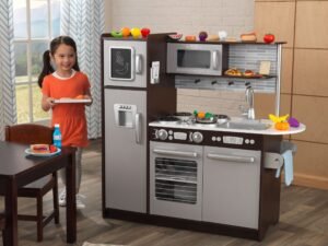 KidKraft Uptown Espresso Play Kitchen with 30 Piece Play Food Accessory Set