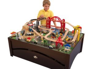 KidKraft Metropolis Wooden Train Set & Table with 100 accessories included