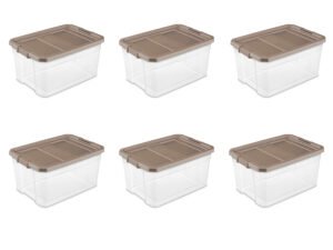 Sterilite Plastic 76 Qt. Stacker Box Taupe Splash Set of 6