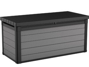 Keter Premier Outdoor 150 Gallon Wood and Resin Deck Box, Black and Gray