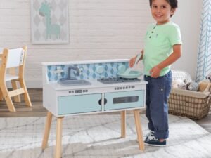 KidKraft Wooden Play & Put Away Wooden Kitchen with 2 Piece Accessory Play Set