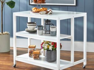 Mainstays Industrial Kitchen Island Cart with Shelves, White Finish