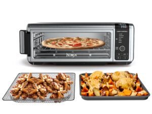The Ninja Foodi Digital Air Fry Oven in Black and Silver, Convection Oven, Toaster, Air Fryer, Flip-Away for Storage, 1800 watts, Stainless Steel, SP100
