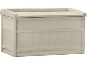 Suncast 50 Gallon Outdoor Resin Deck Storage Box with Seat, Light Taupe