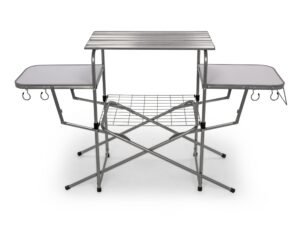 Camco Deluxe Folding Grill Table, Great for Picnics, Tailgating, Camping, RVing and Backyards; Quick Set-up and Folds Down to Only 6 Inches Tall For Convenient Storage (57293)