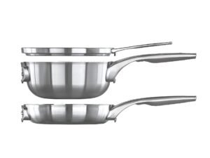 Calphalon Premier Space Saving Stainless Steel 3 Piece, 8-Inch Stack Cookware Set