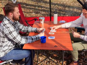 Ozark Trail Hazel Creek Rectangular Folding Aluminum Roll-Top Table, Wood Tone Finish