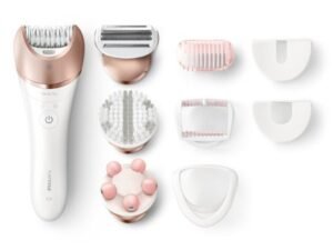 Philips Satinelle Prestige Epilator, Wet & Dry Electric Hair Removal, Body Exfoliation and Massage (BRE648)