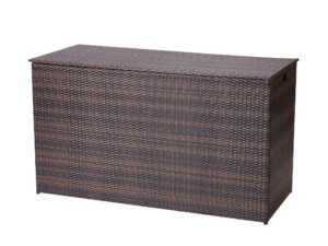 Teamson Home Wicker 154 Gallon Outdoor Deck Box for Cushions Storage, Brown