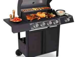 Haverchair 4-Burner Propane Gas Grill with Side Burner and Stainless Steel Grates 50,000 BTU Outdoor Cooking BBQ Grills Cart