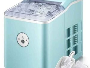 Ice Maker Countertop, 28 lbs Ice In 24 Hrs, 9 Ice Cubes Ready In 5 Minutes, Portable Ice Machine 2L With Led Display Perfect for Parties Mixed Drinks, Ice Scoop & Basket (Mint Blue)