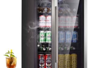 AGLUCKY Beverage Refrigerator Cooler - 145 Can Mini Fridge Glass Door for Soda Beer or Wine Small Drink Dispenser Clear Front for Home, Office or Bar, black,4.4cu.ft.