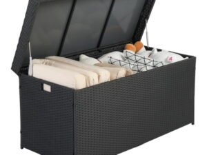 132 Gallon Outdoor Deck Box with Seat, Rattan Storage Box Bench for Patio Cushions Garage Yard Garden Tools Pool Toys
