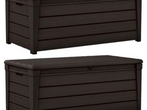 Keter Brightwood Weatherproof Patio Deck Storage Box Bench, Brown (2 Pack)