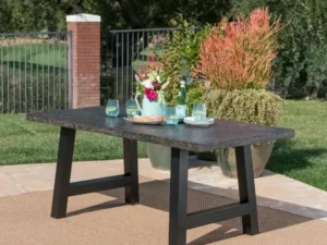 Gianni Outdoor Light Weight Concrete Dining Table, Stone Grey, Black