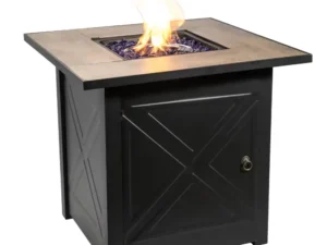 Teamson Home Outdoor Square 30" Propane Ceramic Gas Fire Pit with Steel Base, Black/Stone