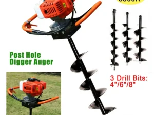 55C 2 Stroke Gas Powered Post Hole Digger Earth Auger Post Fence Hole Digger Garden Tools Powered Engine w/3 Auger Bit 4" 6" 8" 1.9Kw
