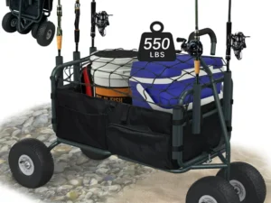 GDLF Fishing Cart Heavy Duty Foldable Collapsible Wagon Rod Holders 550 Pound Capacity 53.9"x26.4"x38.8"