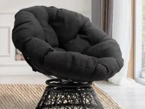AILE 360 Swivel Ergonomic Papasan Chair with Comfy Cushion and Sturdy Metal Frame for Living, Bedroom, Reading Room, Lounge (Onyx Stone - Black Frame)