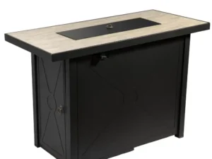 Teamson Home Outdoor Rectangular Propane Ceramic Gas Fire Pit with Steel Base, Black/Stone